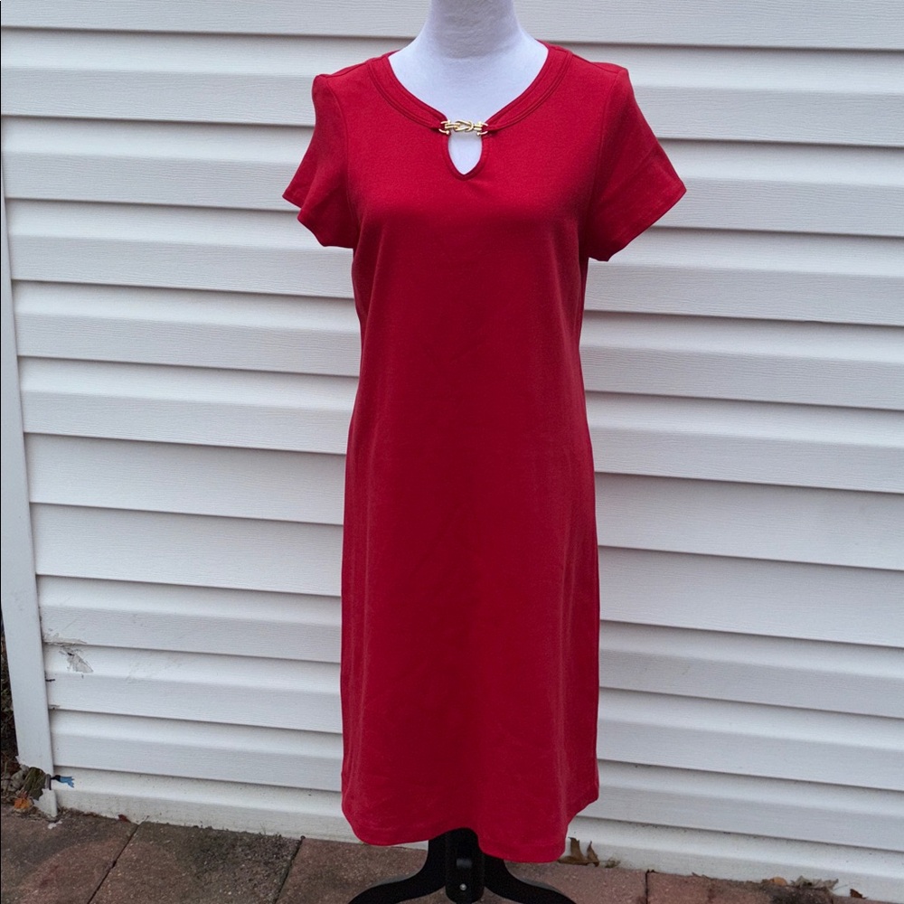 Talbots Red Midi Dress with Keyhole Detail